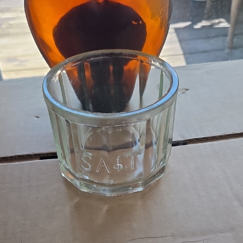 Clear Glass Salt Cellar  For Hoosier Cabinet 1910 Old Huge